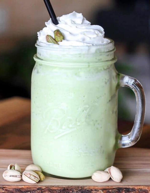 Pistachio Latte: One of our most popular drinks: the Pistachio Latte! This drink is GF, coffee and tea free. You can order it hot, over iced, or ice-blended.