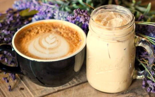 Honey Lavendar Latte: A most enjoyed beverage whether hot or cold! Our espresso mixed with this sweet floral blend is the perfect treat.